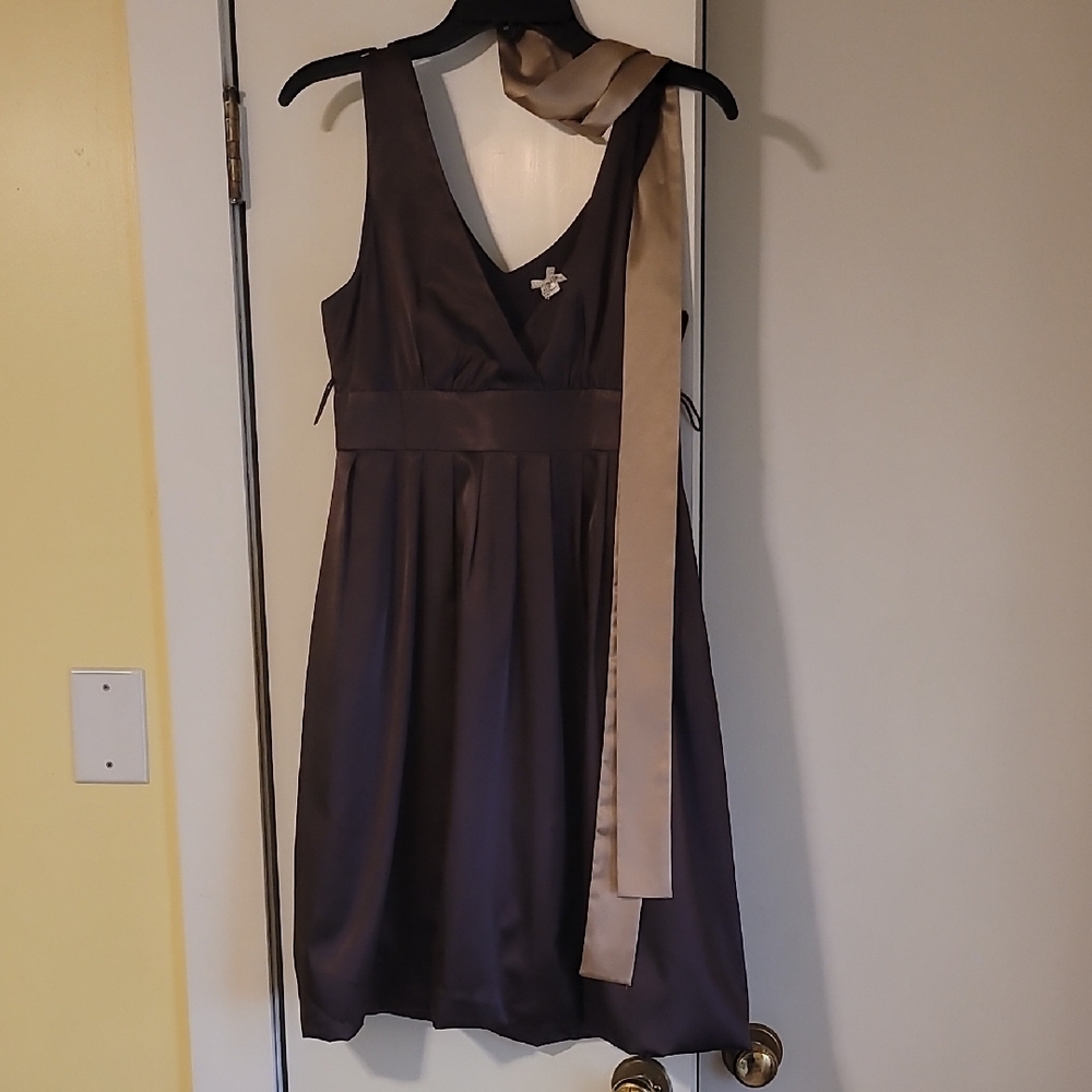 Forever 21 Brown Sleeveless Mini Bubble Hem Dress with Cream Sash